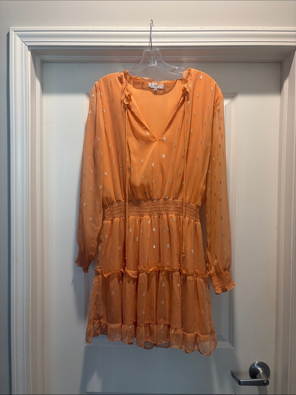 NSR Orange Tiered Ruffle Long-Sleeve Dress